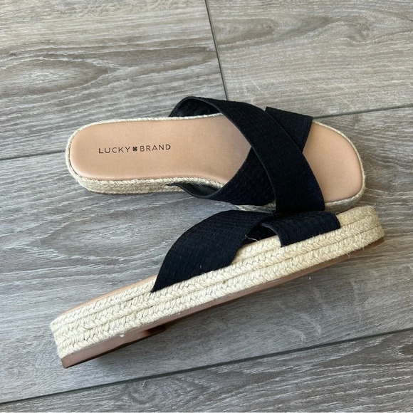 Lucky  Brand Gayte Black/Jute Platform Sandals - Picture 2 of 12